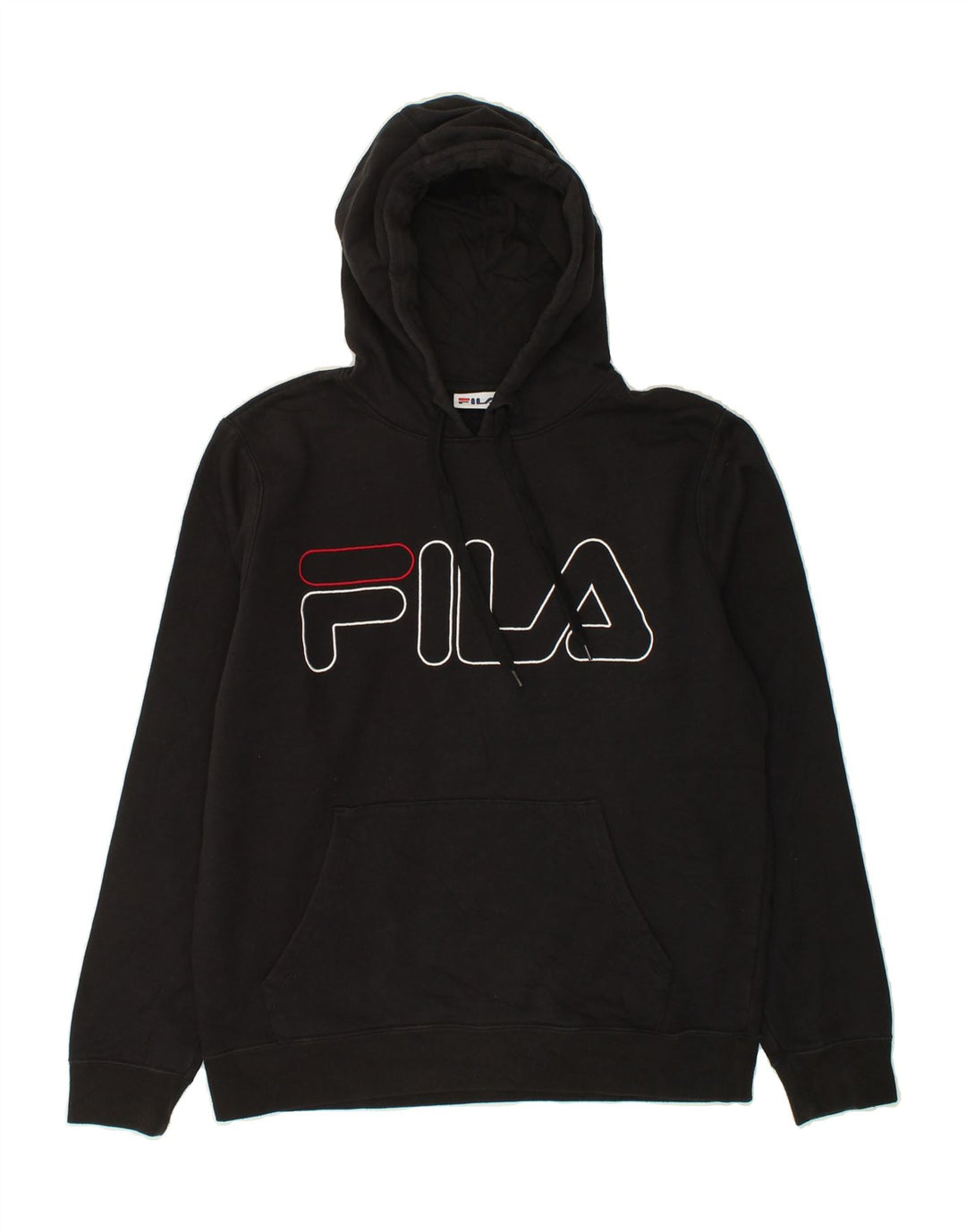 FILA Mens Graphic Hoodie Jumper Small Black Cotton Vintage Fila and Second-Hand Fila from Messina Hembry 