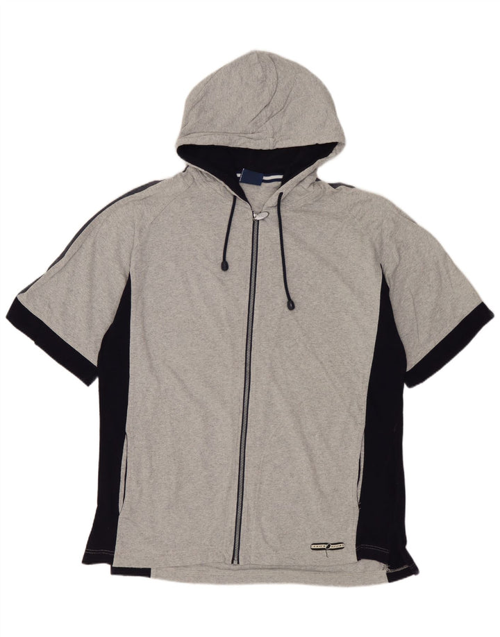 Felpa con cappuccio e zip ASICS da uomo a maniche corte, piccola, in cotone color block grigio