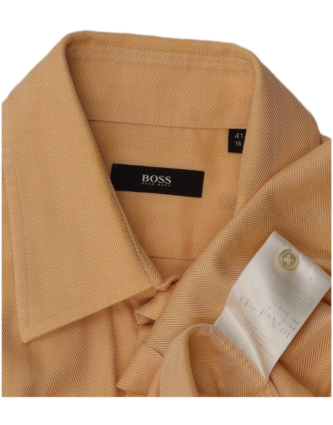 Camicia da uomo HUGO BOSS taglia 41 16 grande cotone a spina di pesce beige