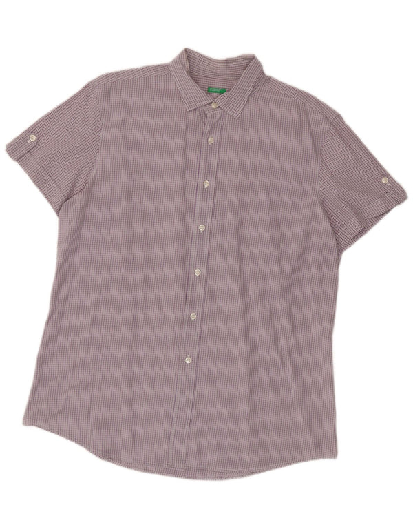 Camicia a maniche corte da uomo Benetton grande a quadretti viola