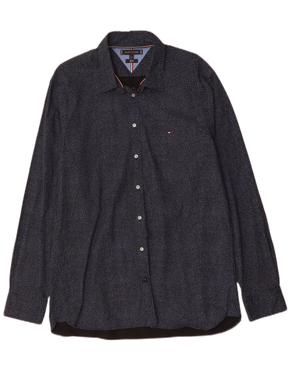 TOMMY HILFIGER Camicia slim fit da uomo XL in cotone maculato blu navy