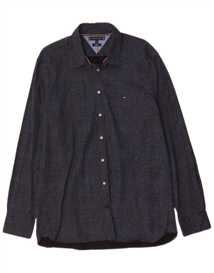 TOMMY HILFIGER Camicia slim fit da uomo XL in cotone maculato blu navy