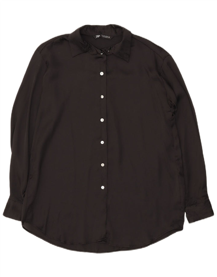 Camicetta camicia oversize da donna Zara UK 10 piccola poliestere nero