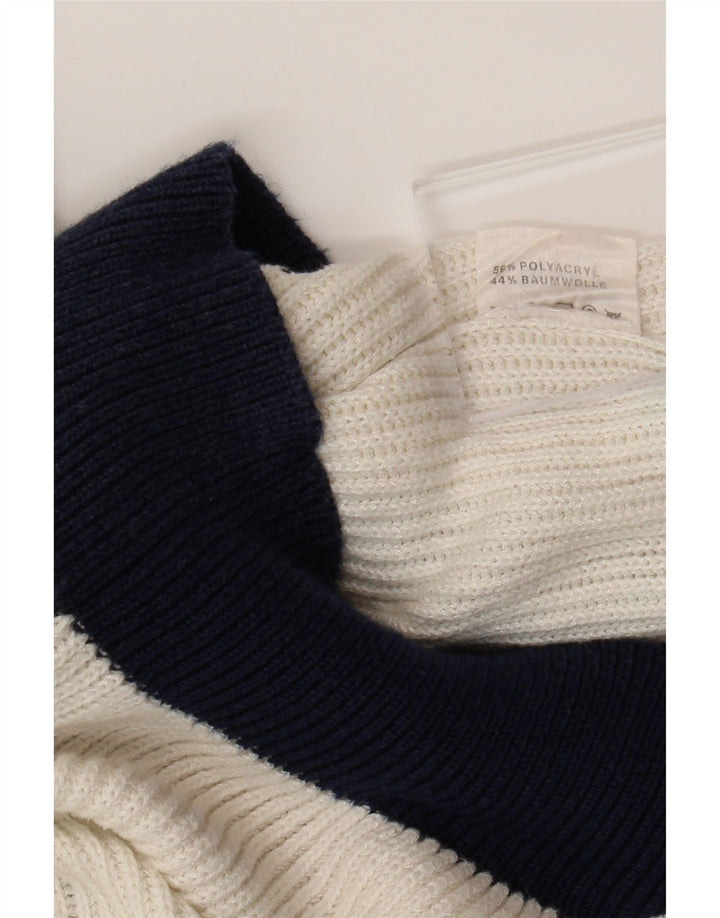 Maglione maglione con scollo a V da donna VINTAGE UK 16 Large White Colourblock