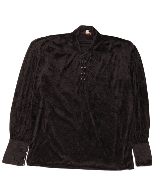 Top camicetta in velluto a maniche lunghe da donna VINTAGE UK 20 2XL Nero