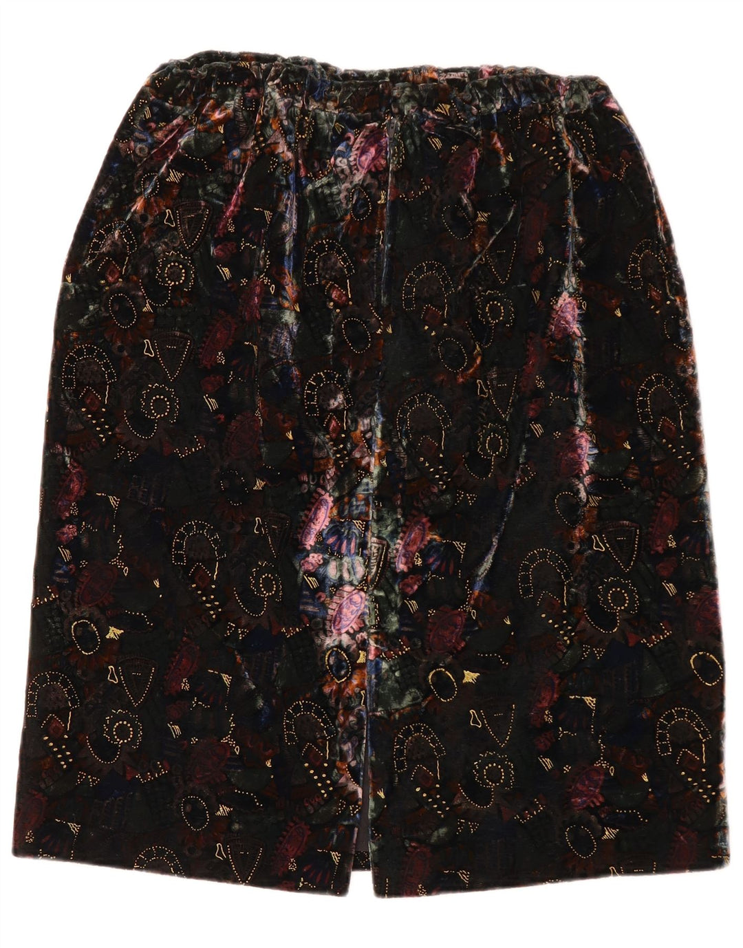 Gonna dritta in velluto con motivo astratto vintage da donna W28 nera media