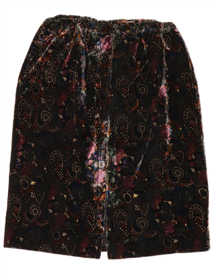 Gonna dritta in velluto con motivo astratto vintage da donna W28 nera media