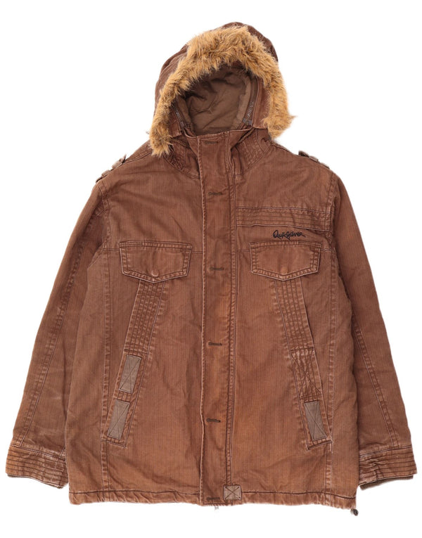 Giacca militare con cappuccio da uomo QUIKSILVER UK 40 grande cotone marrone
