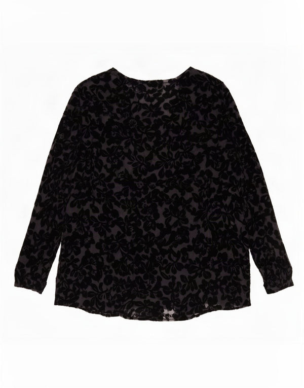Laura Ashley Camicetta trasparente da donna UK 16 Grande floreale nero