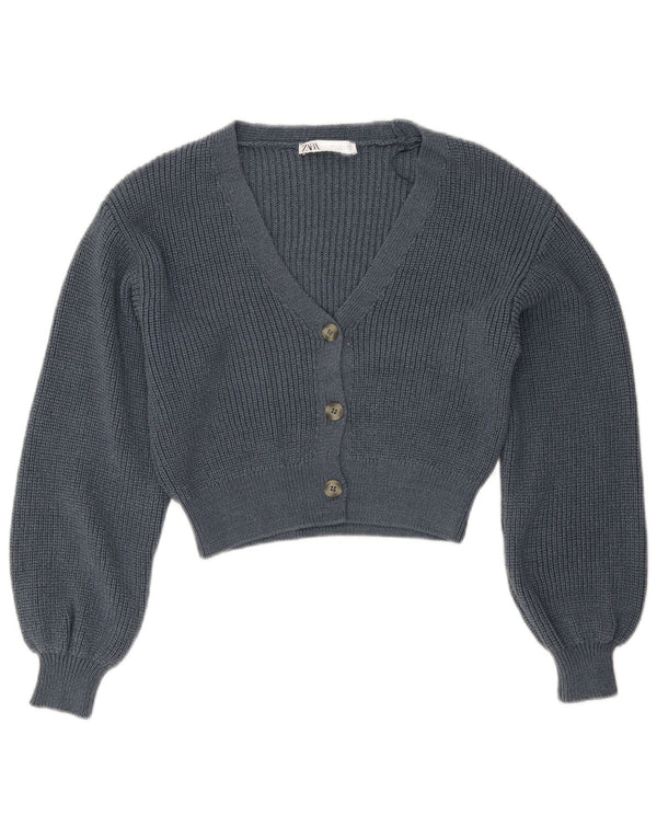 Maglione cardigan corto da donna Zara UK 10 piccolo cotone blu navy