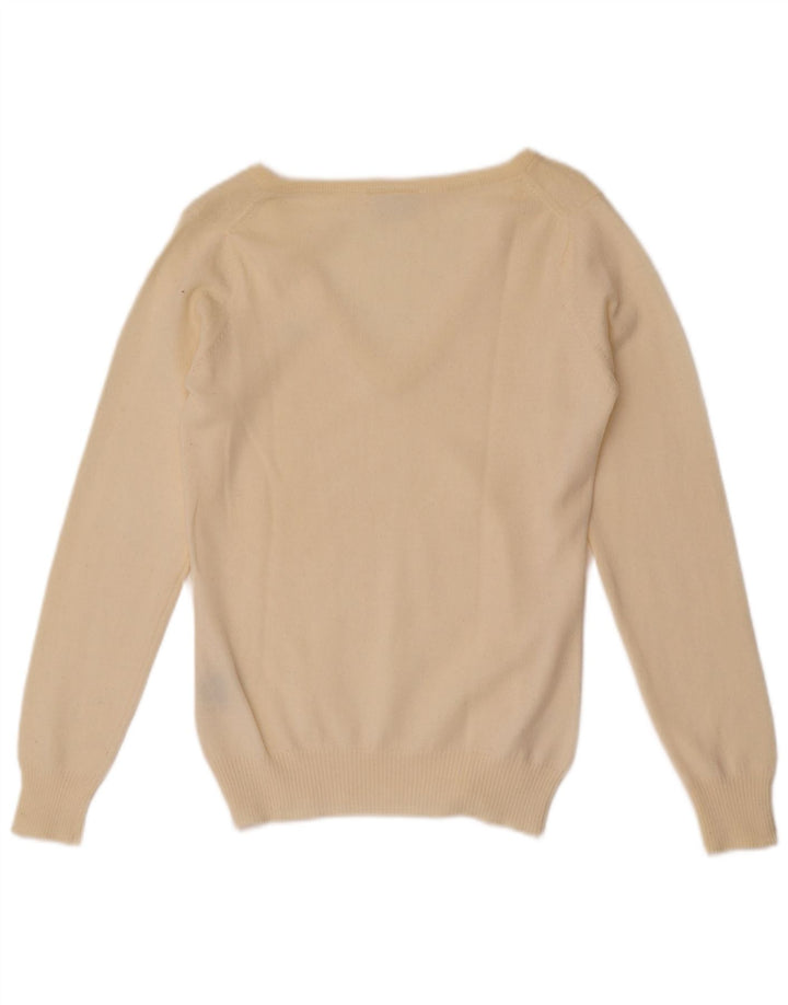 Maglione da donna con scollo a V Lacoste taglia 38 medio in lana bianco sporco