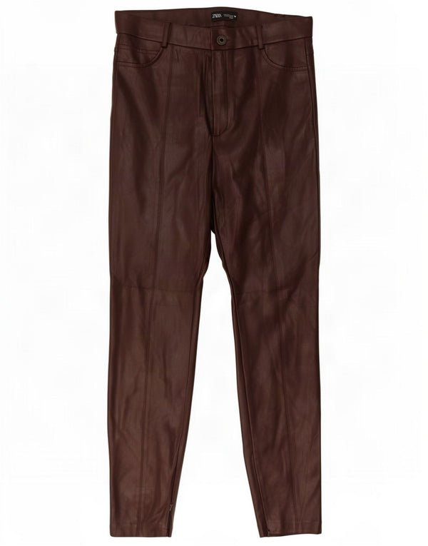 Pantaloni slim da donna in ecopelle Zara grandi W30 L29 polietilene marrone