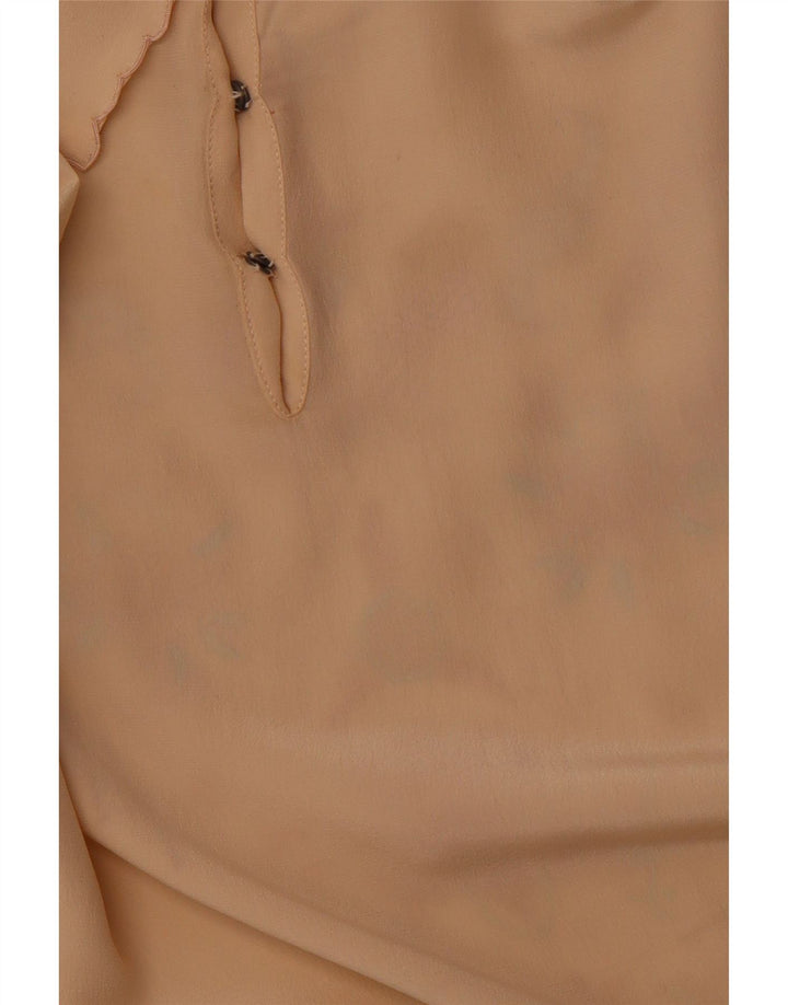 Camicetta da donna a maniche lunghe VINTAGE EU 36 piccola seta floreale beige