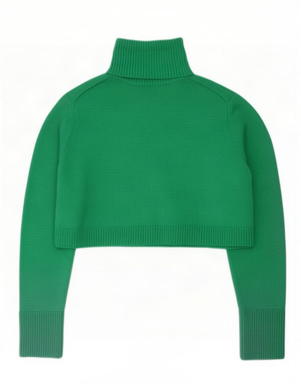 Zara Womens Crop Oversized Roll Neck Jumper Sweater UK 10 Small Green