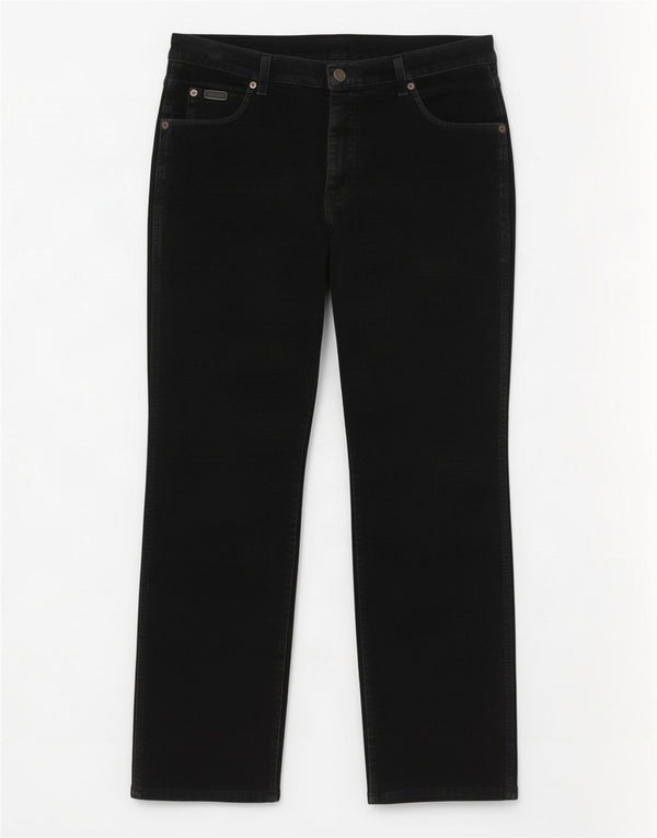 Pantaloni Wrangler da uomo in velluto a coste dritti elasticizzati Texas W36 L30 cotone nero