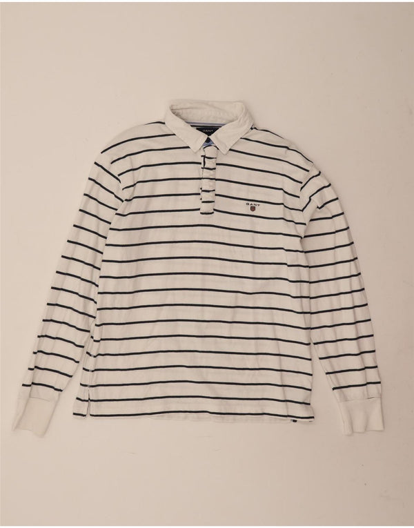 Polo da rugby da uomo a maniche lunghe Gant XL in cotone a righe bianche