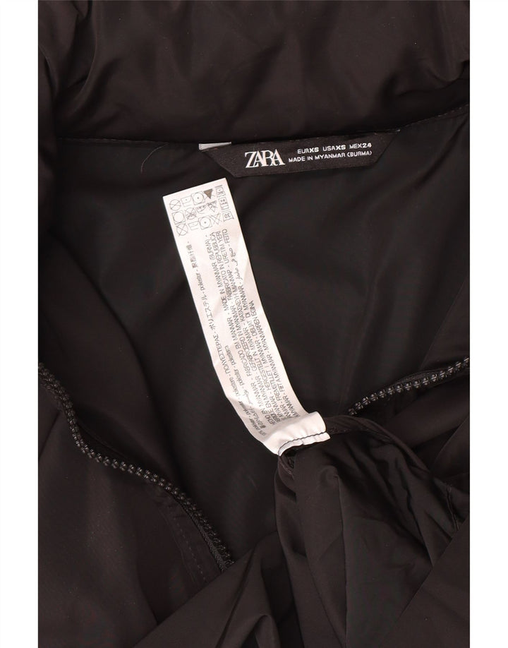 ZARA Womens Oversized Crop Hooded Bomber Jacket UK 6 XS Black Polyester