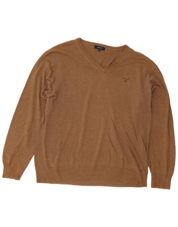 Gant Maglione da uomo con scollo a V XL in cotone marrone