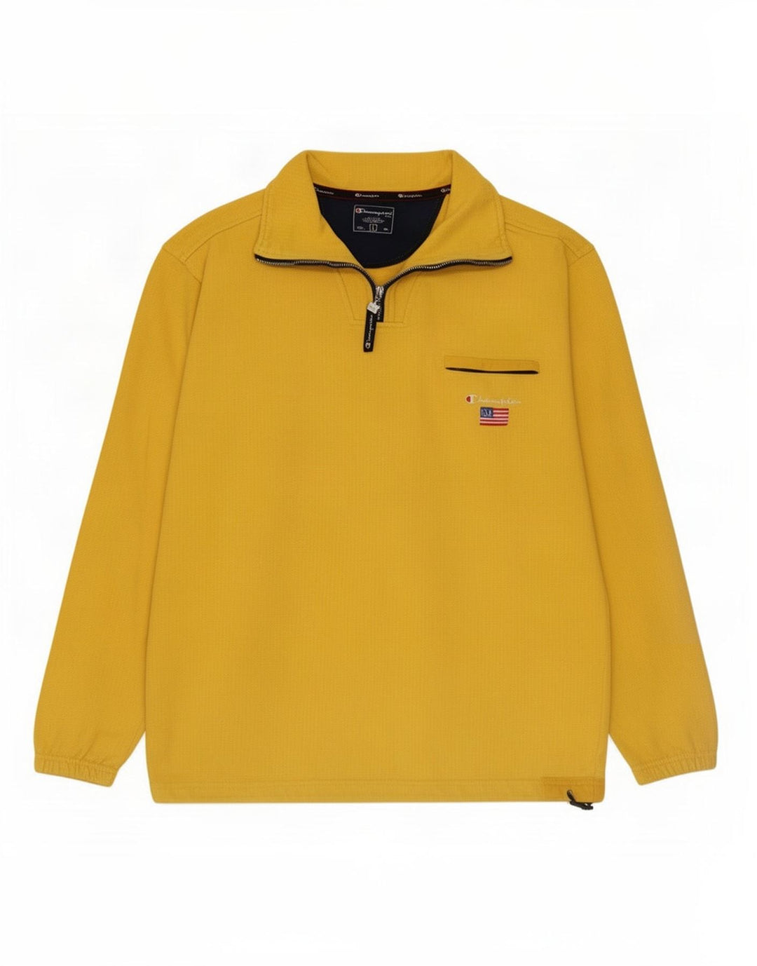 Felpa Champion da uomo con collo con zip, maglione grande, cotone giallo