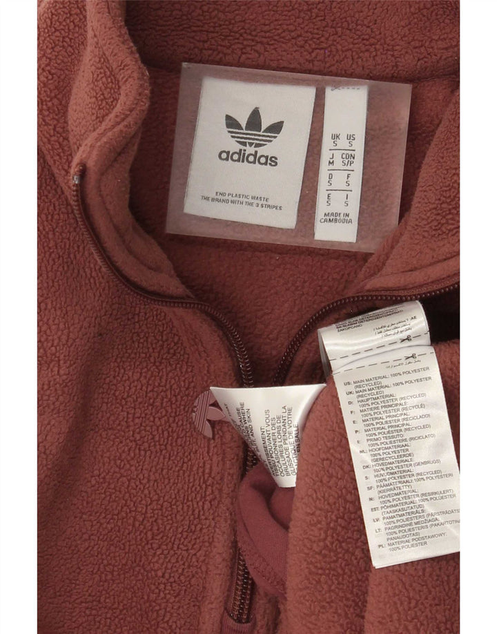 Maglione in pile Adidas da uomo con collo grafico e zip, piccolo, in poliestere marrone