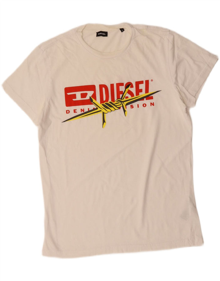 T-shirt grafica da uomo Diesel Top grande in cotone bianco sporco