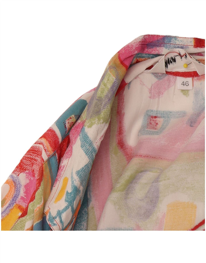 Camicia vintage da donna a maniche corte IT 46 Grande patchwork multicolore