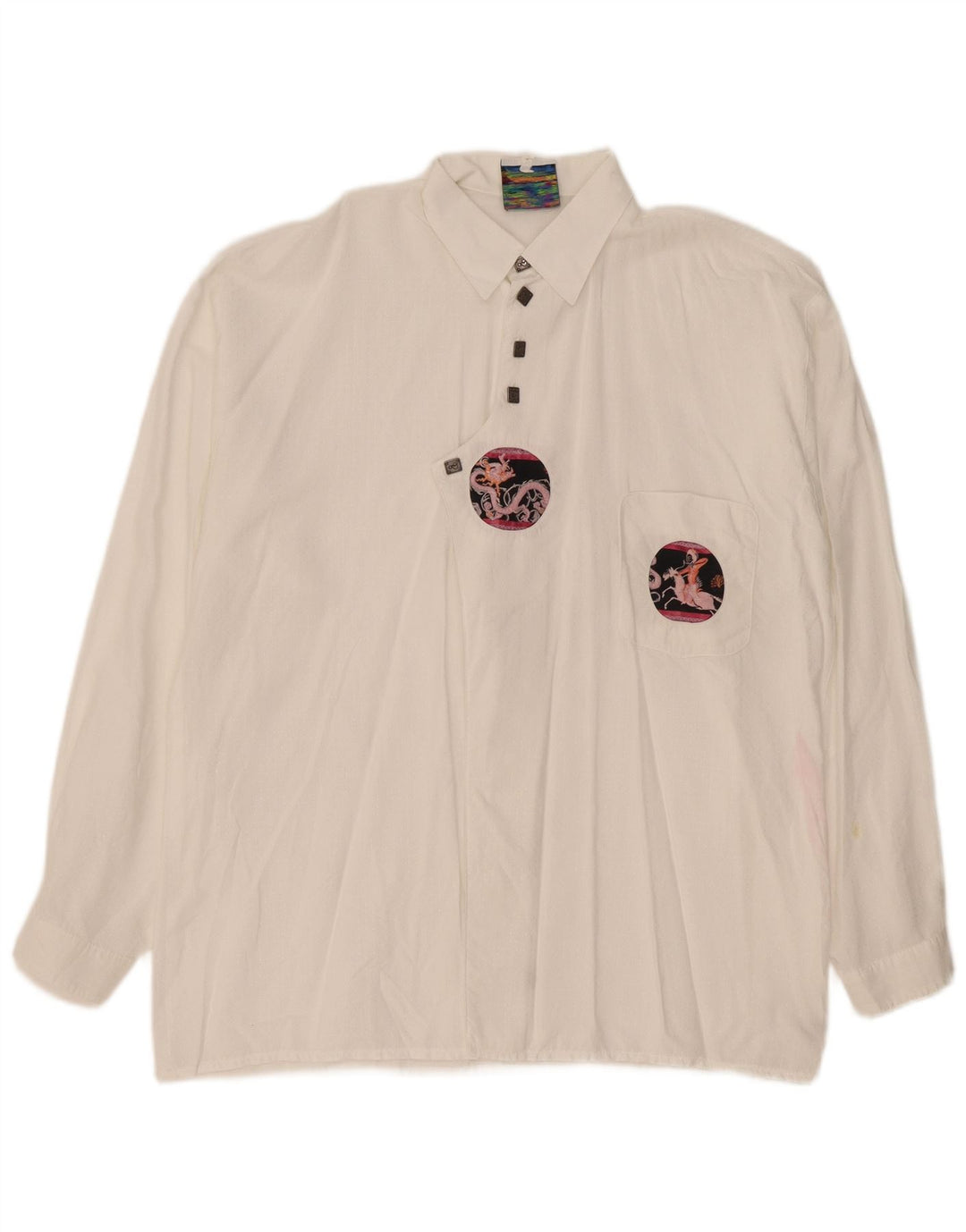 Camicia pullover vintage da uomo grande bianca maculata