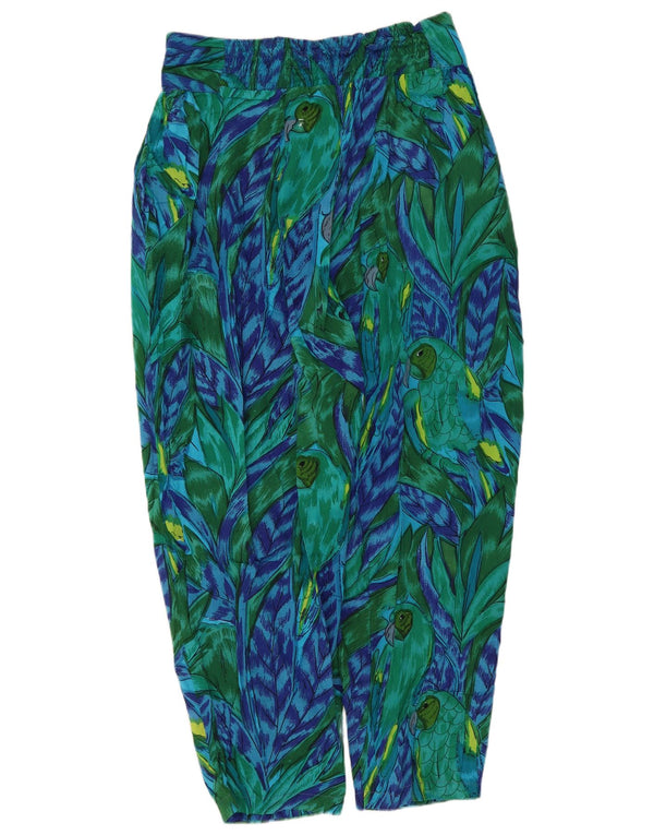Vintage Womens Harem Trousers Medium W28 L22 Green Floral Viscose Tropical
