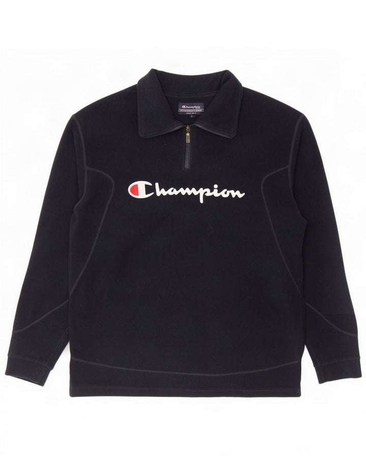 Champion Maglione da uomo in pile con zip e collo grande in poliestere blu navy