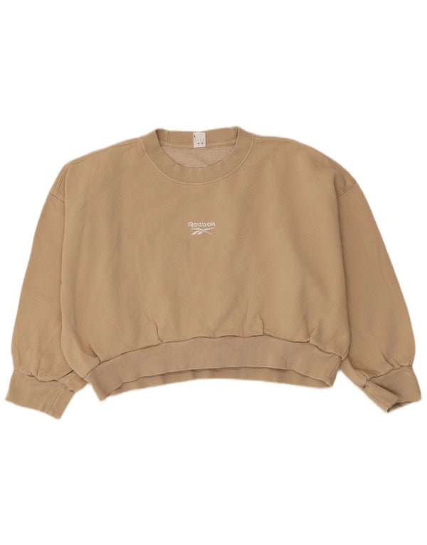 Felpa Reebok da donna oversize corta con maniche a 3/4, taglia UK 16, grande, beige