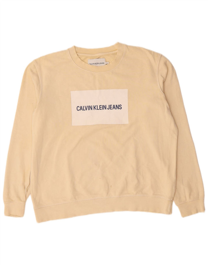 Calvin Klein Jeans Felpa grafica da uomo Maglione grande in cotone beige