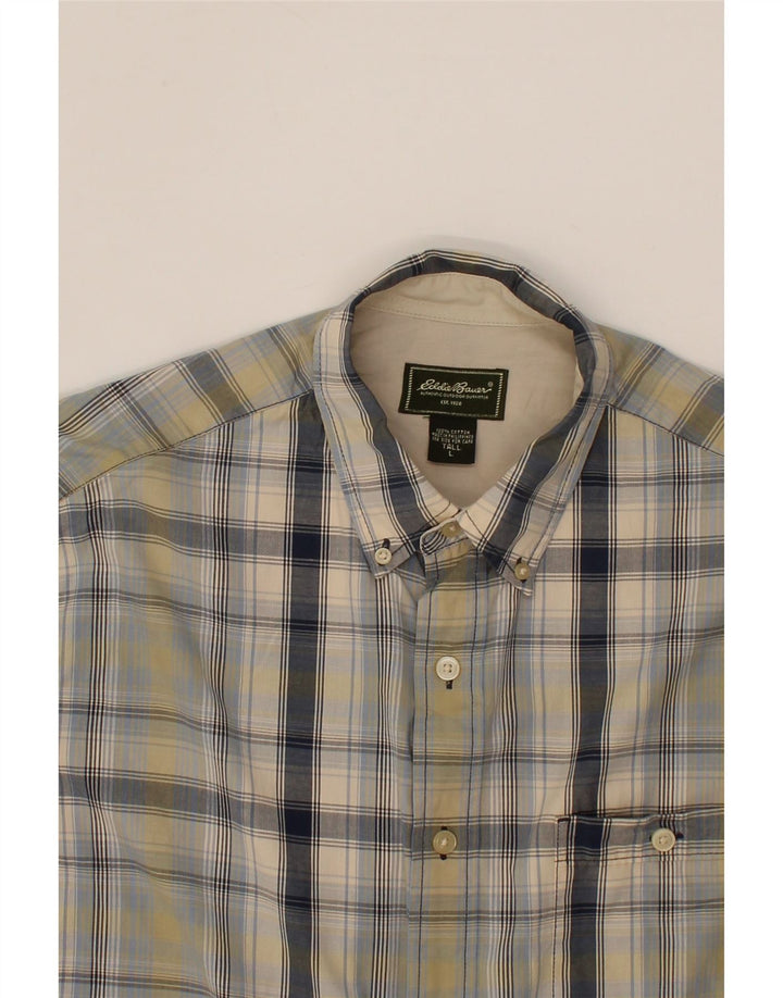 EDDIE BAUER Mens Tall Short Sleeve Shirt Large Blue Check Cotton Vintage Eddie Bauer and Second-Hand Eddie Bauer from Messina Hembry 
