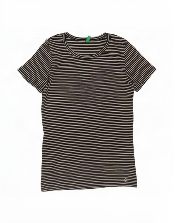 T-shirt da donna Benetton Top UK 14 grande cotone a righe blu navy
