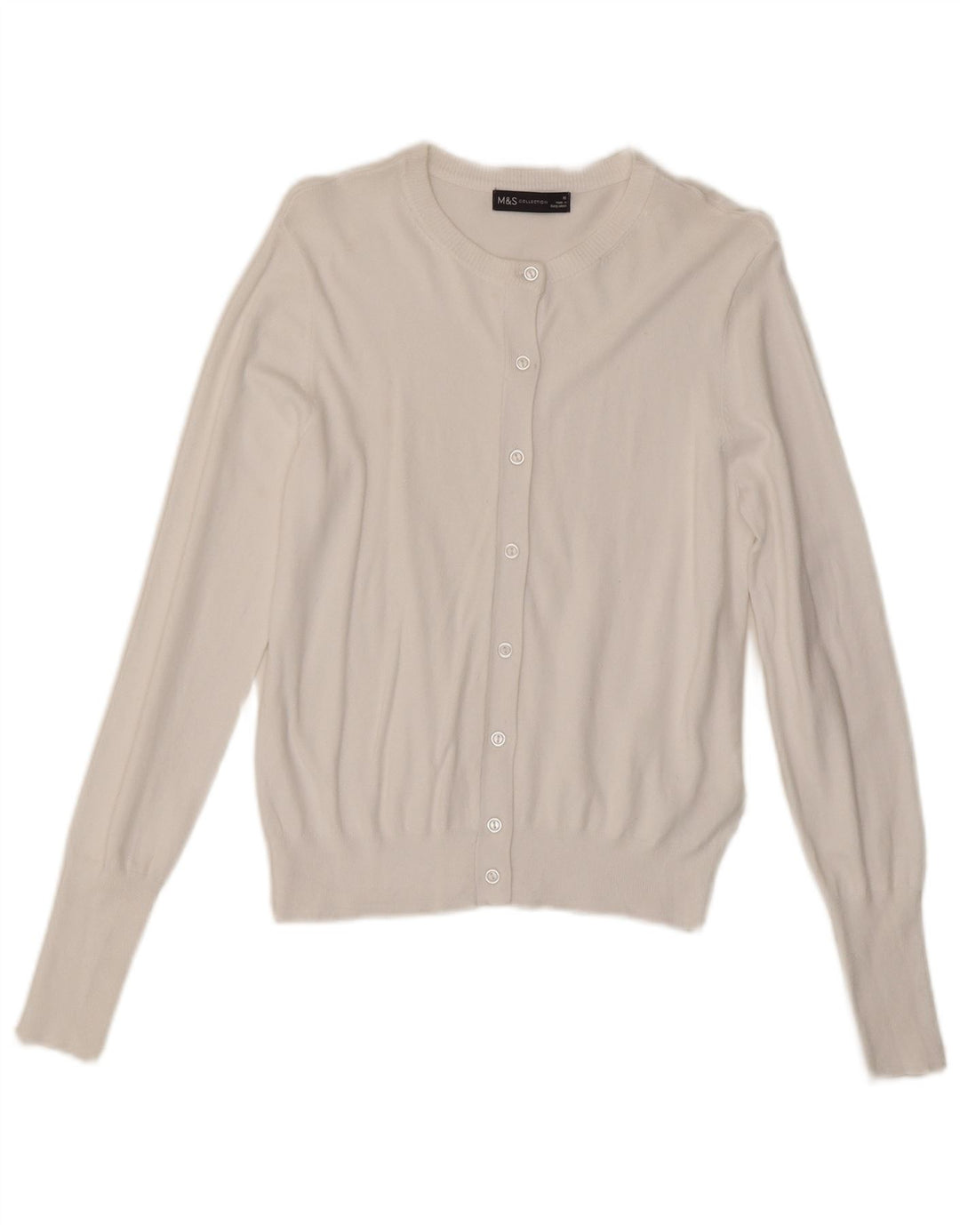 Maglione cardigan da donna Marks & Spencer UK 10 piccolo viscosa bianca