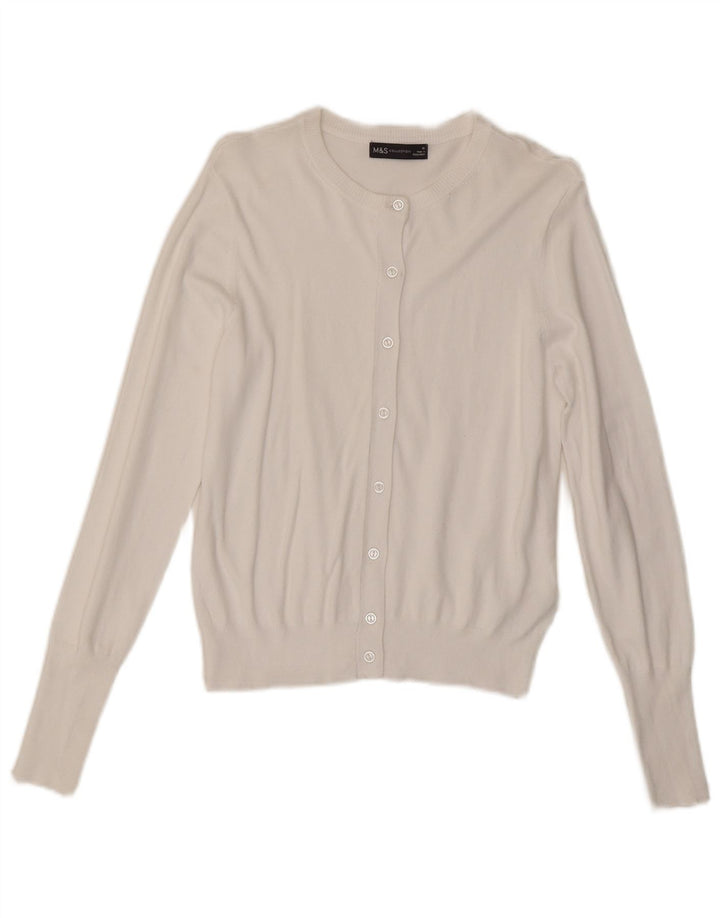 Maglione cardigan da donna Marks & Spencer UK 10 piccolo viscosa bianca