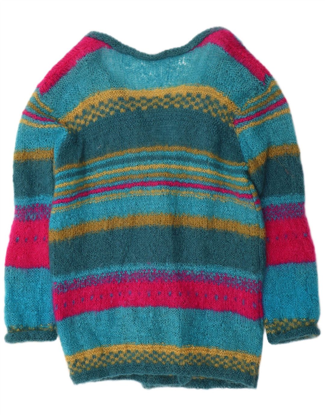 Maglione cardigan lungo da donna vintage UK 14 medio multicolore