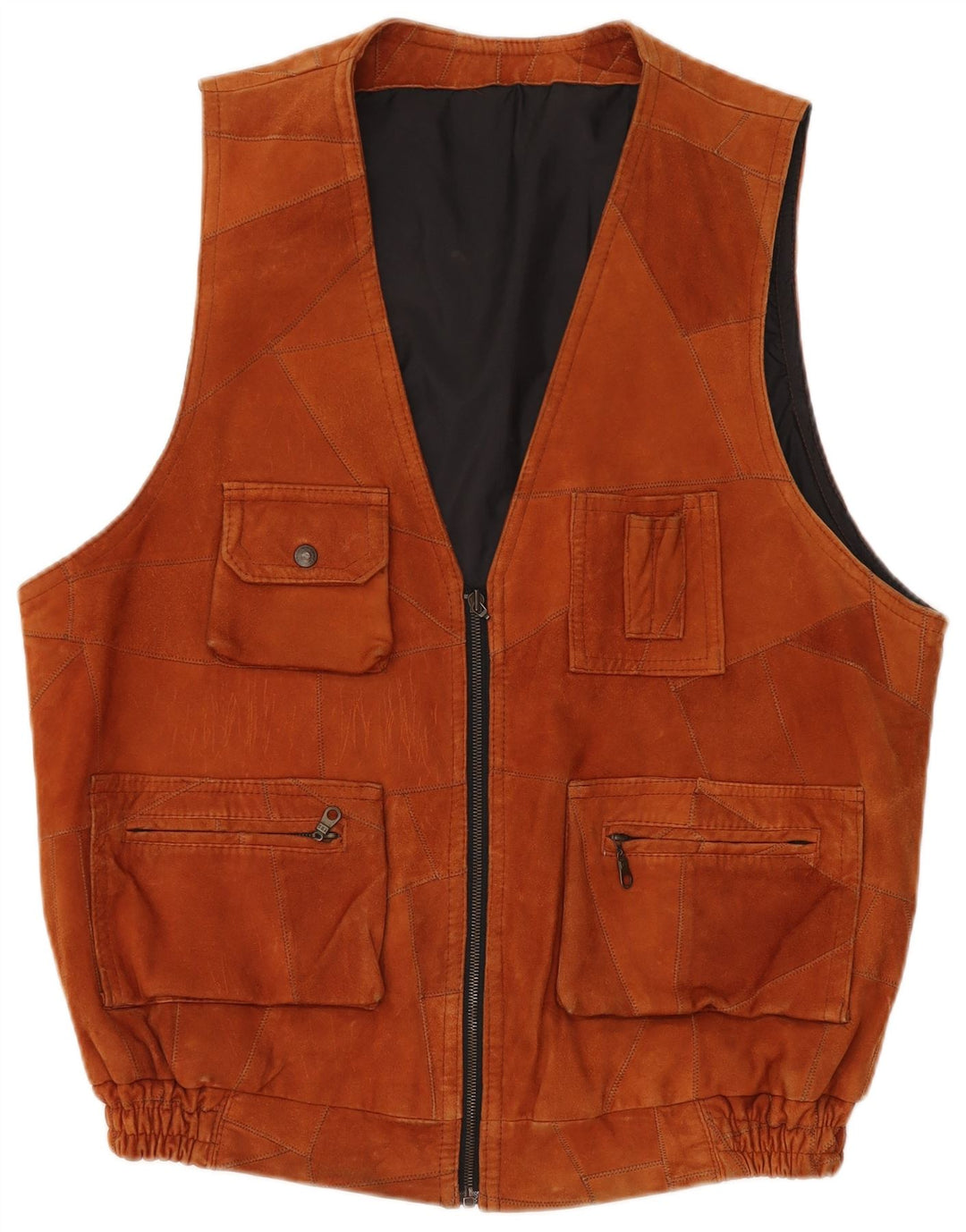 Gilet da uomo in pelle scamosciata VINTAGE UK 40 grande patchwork marrone