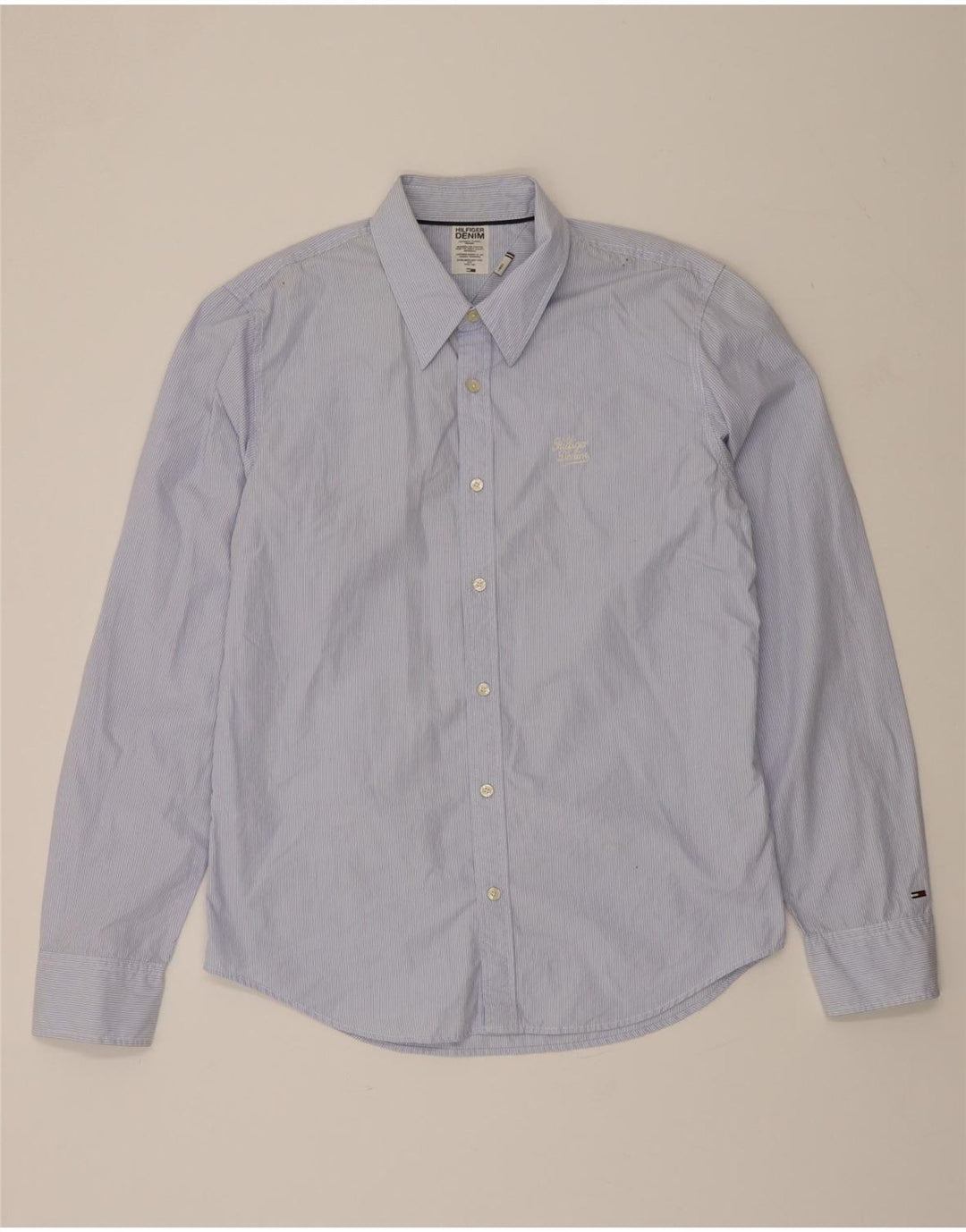TOMMY HILFIGER Mens Shirt Large Blue Pinstripe Cotton Vintage Tommy Hilfiger and Second-Hand Tommy Hilfiger from Messina Hembry 