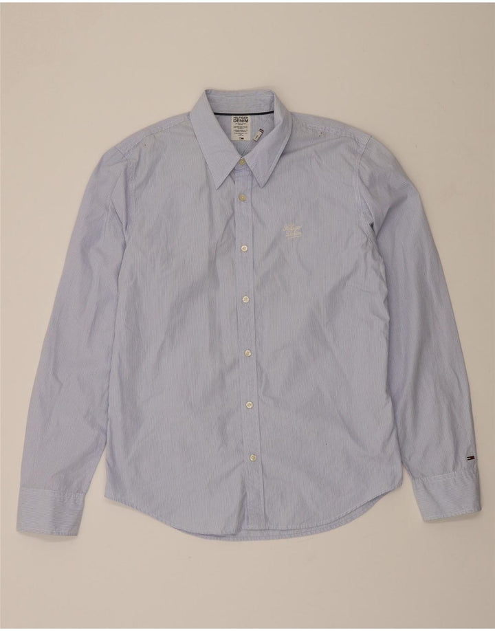 TOMMY HILFIGER Mens Shirt Large Blue Pinstripe Cotton Vintage Tommy Hilfiger and Second-Hand Tommy Hilfiger from Messina Hembry 