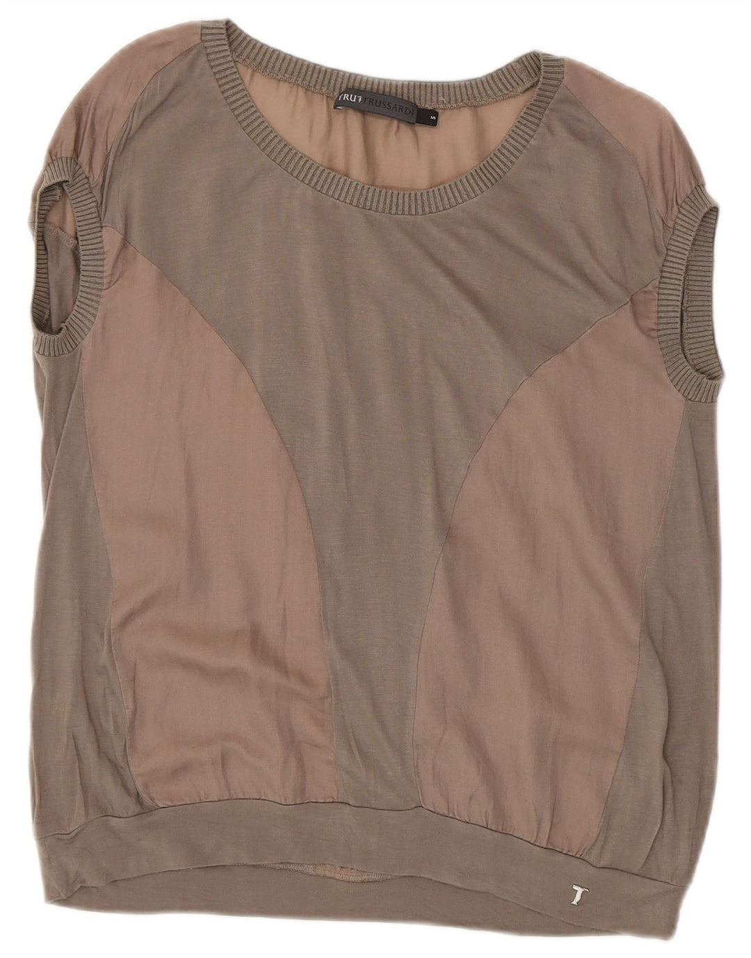 T-Shirt Donna Trussardi Jeans Top UK 10 Small Grigio Colorblock