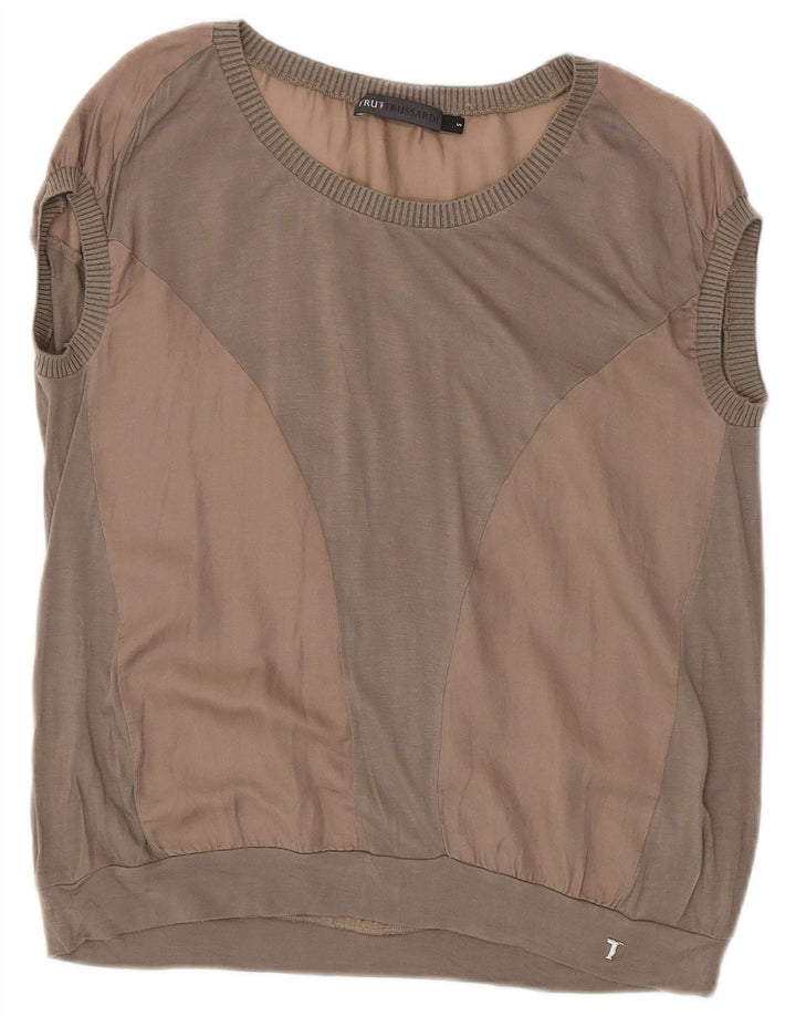 T-Shirt Donna Trussardi Jeans Top UK 10 Small Grigio Colorblock