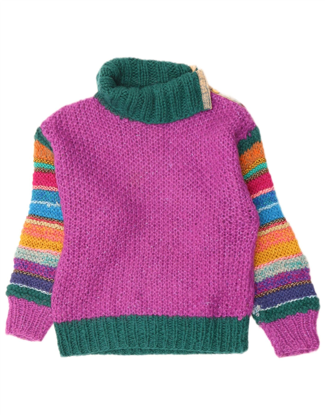Maglione maglione vintage da donna con collo alto UK 12 Colorblock rosa medio