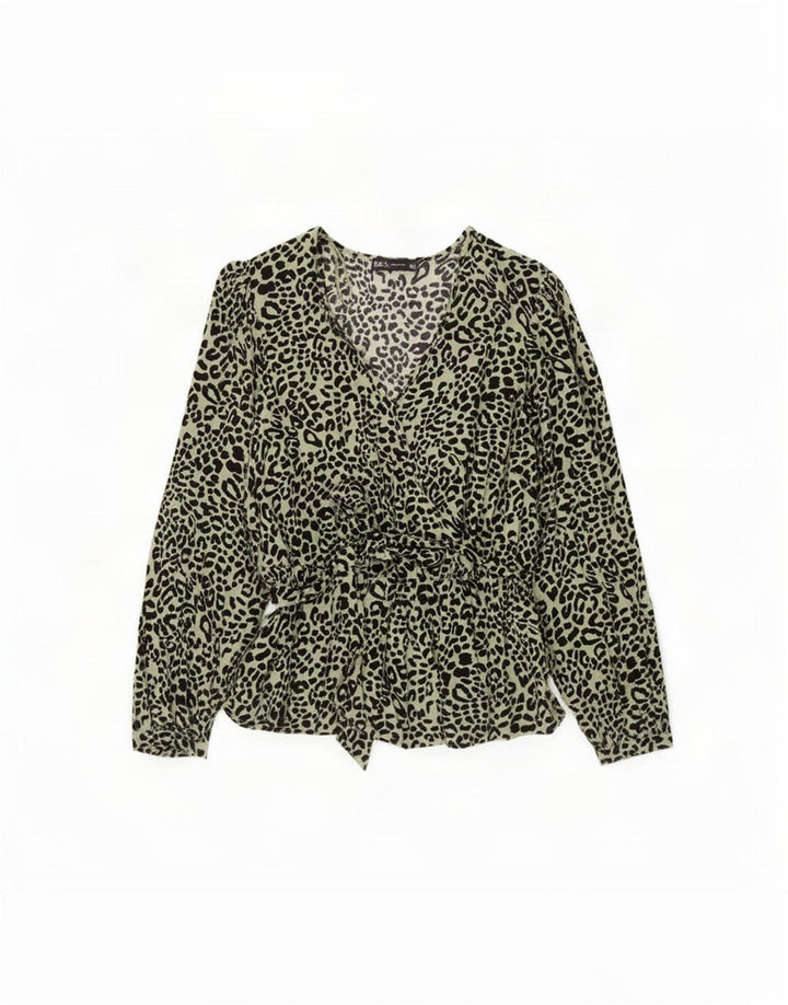 Top in camicetta da donna Marks & Spencer UK 12 verde medio stampa animalier