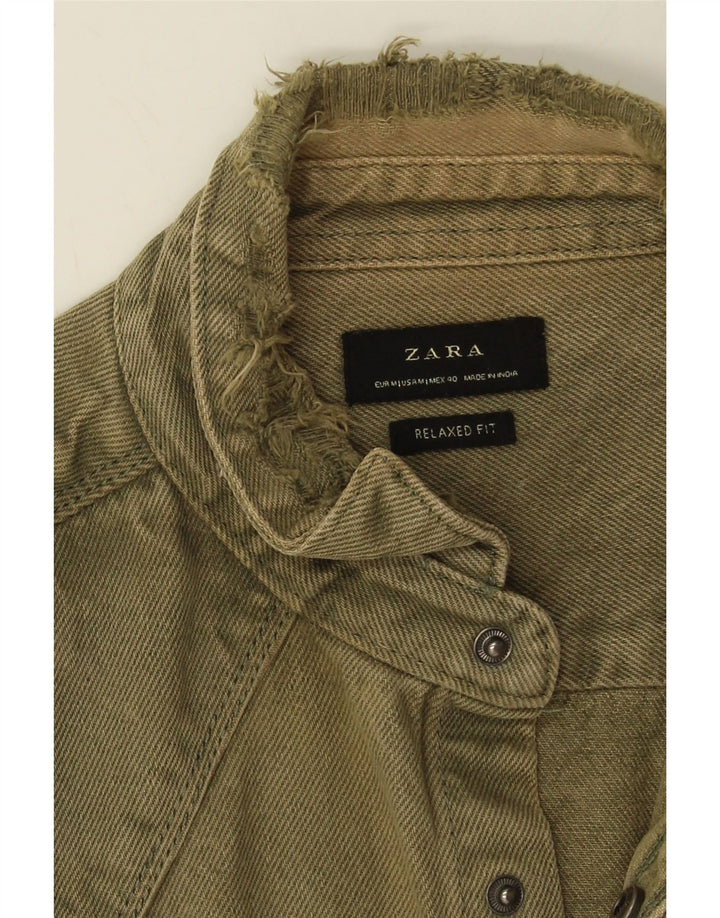 Camicia di jeans Zara da uomo, vestibilità rilassata, in cotone kaki medio