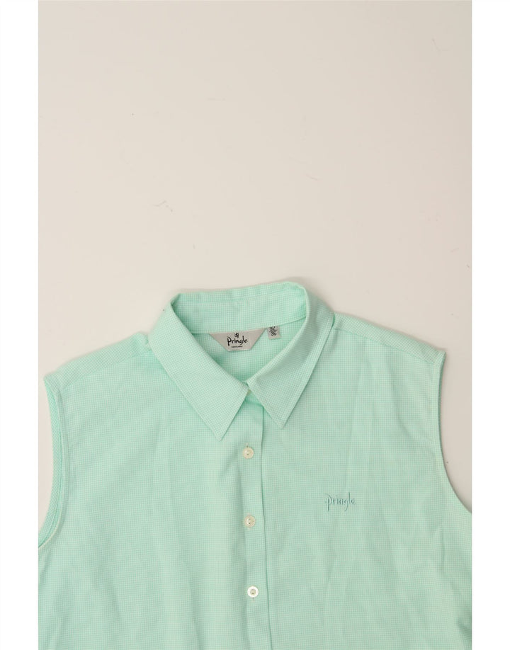 PRINGLE Womens Longline Shirt Blouse EU 36 Small Turquoise Houndstooth Vintage Pringle and Second-Hand Pringle from Messina Hembry 
