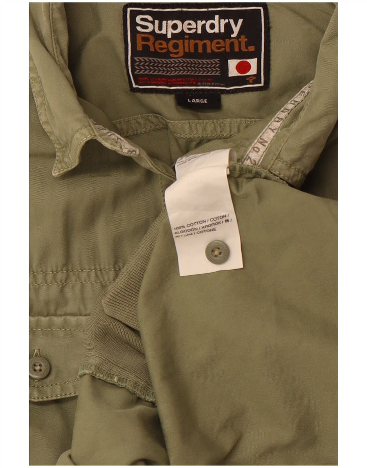 Camicia militare a maniche corte da donna SUPERDRY UK 14 grande cotone kaki