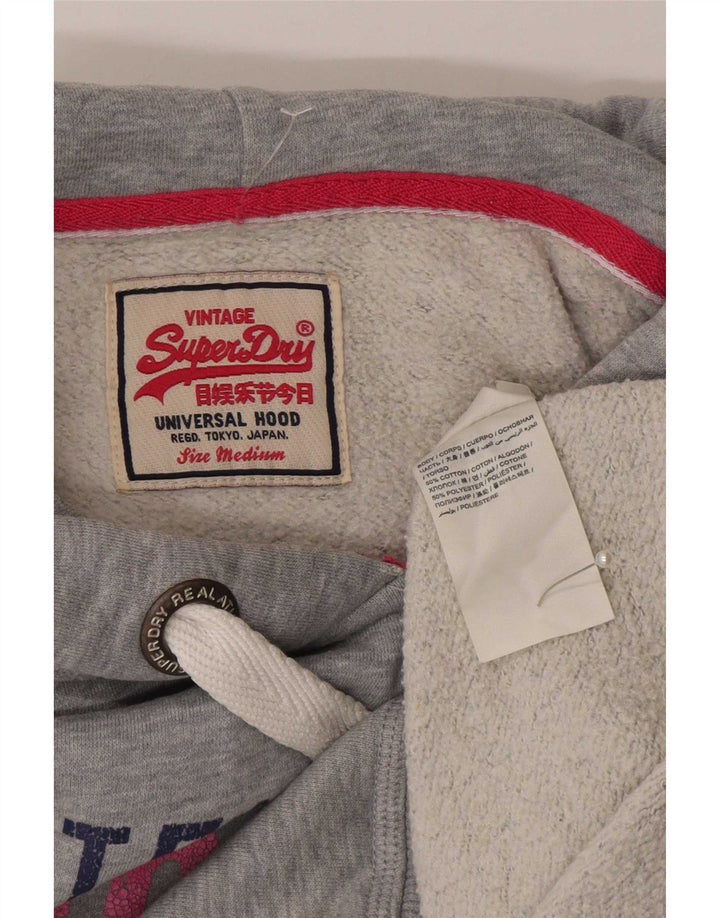 Felpa con cappuccio grafica da donna Superdry UK 14 Cotone grigio medio