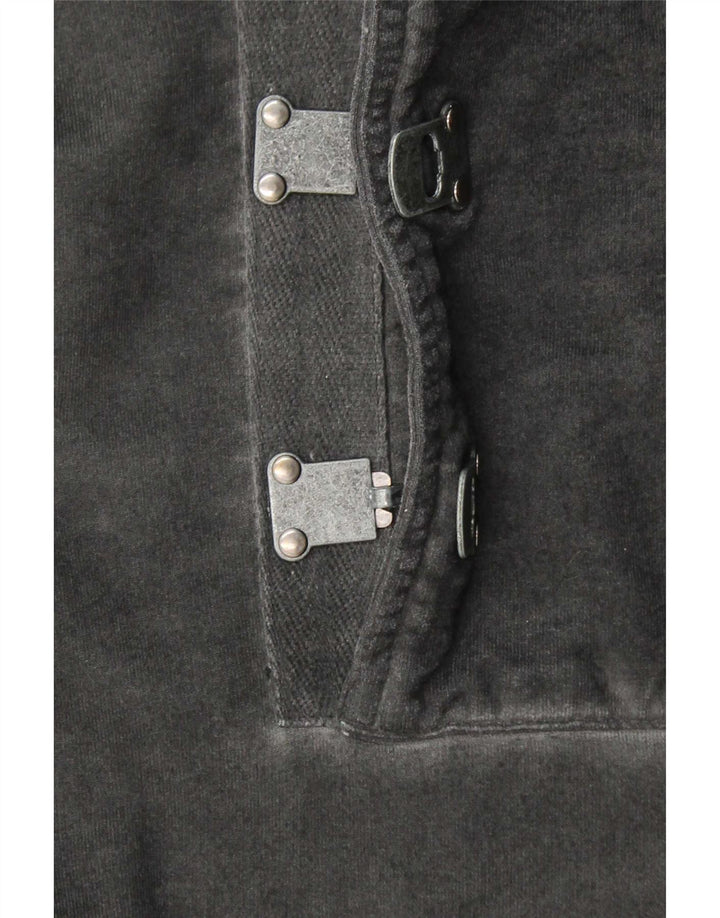 Desigual Maglione da uomo con cappuccio e collo abbottonato, grande, in cotone grigio