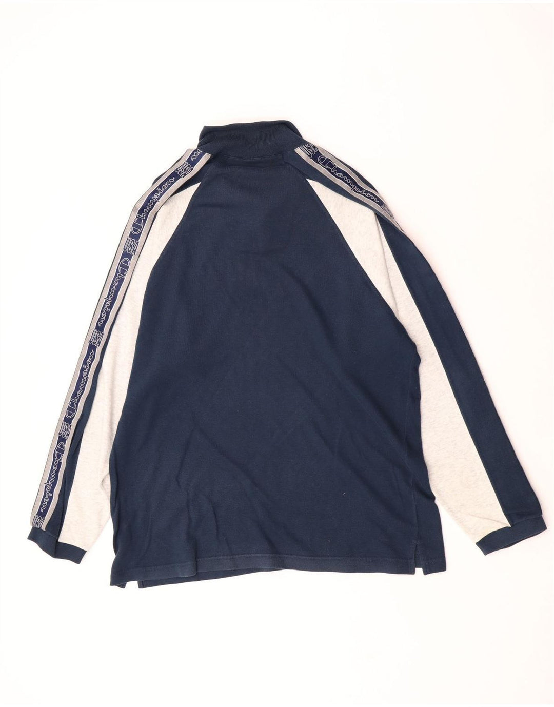 Champion Top da uomo con zip e collo grafico a maniche lunghe, grande, color block blu navy