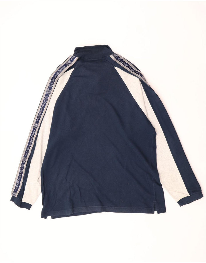 Champion Top da uomo con zip e collo grafico a maniche lunghe, grande, color block blu navy
